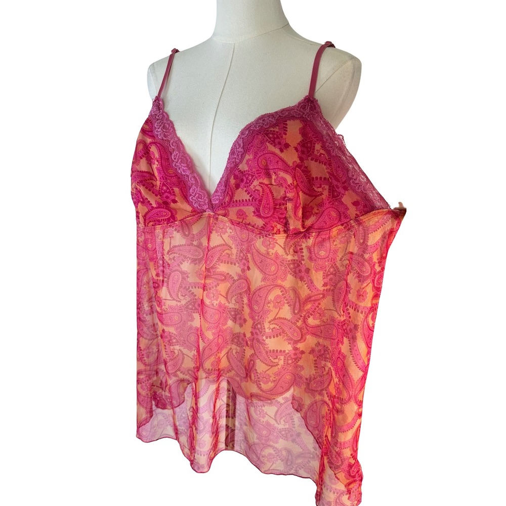 Y2K Slip Cami Top Women XL Layering Indie Sleaze Fairycore Sheer Lace Trim Boho - Picture 3 of 11